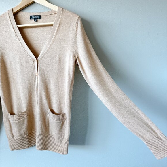 Lord & Taylor 100% Extra fine merino wool cardigan XXS tan beige - Picture 3 of 15